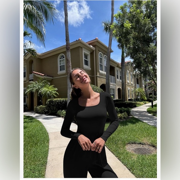 OQQ Women Wide Leg Pants Jumpsuits One Piece Long Sleeve Square Neck L & S NWOT - Picture 3 of 9